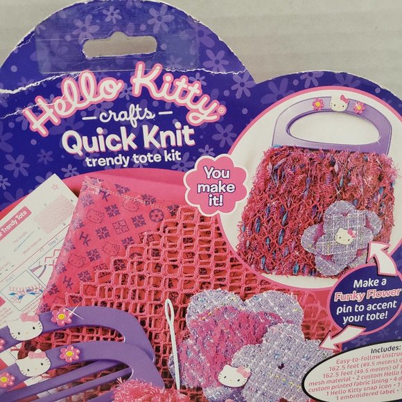 New Sealed HELLO KITTY Learn Knit Crochet Craft Yarn Bag Pink Purple Sanrio - Picture 13 of 15